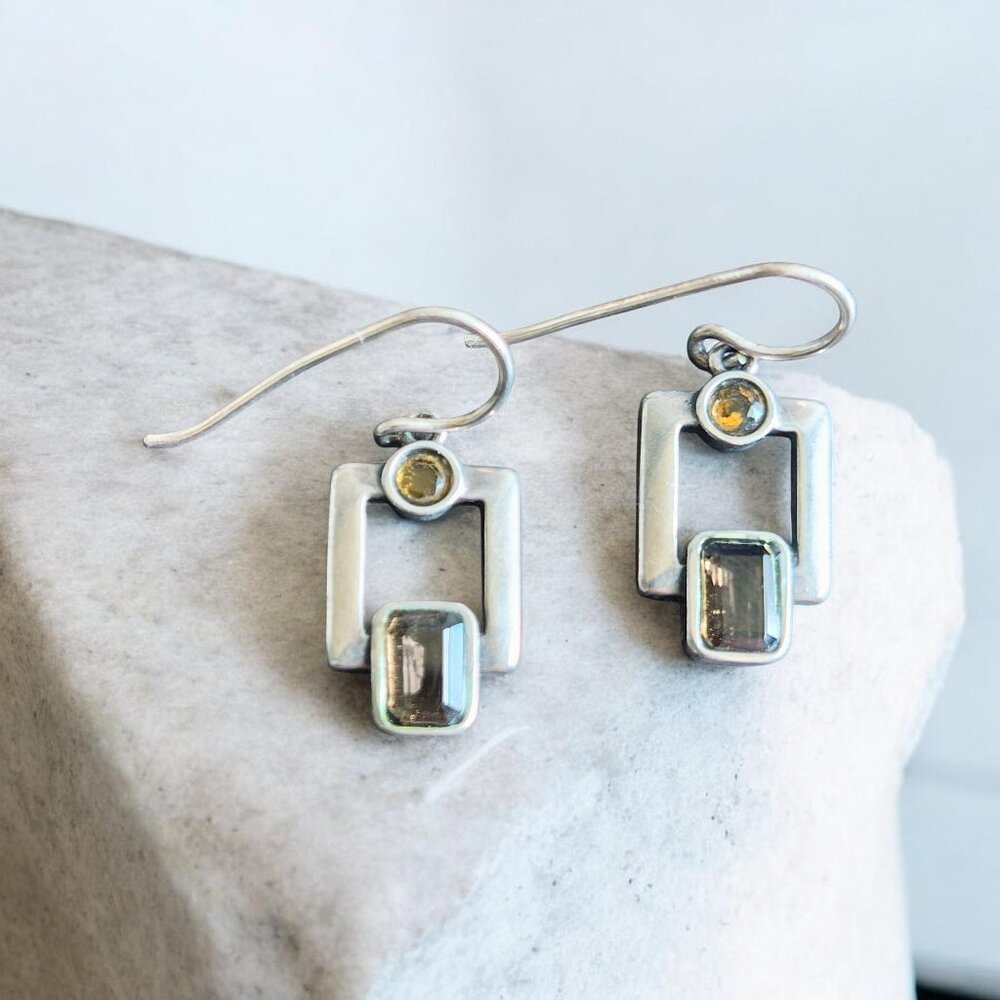 Vintage Gemstone SS Art Deco Earrings - Picture 1 of 7